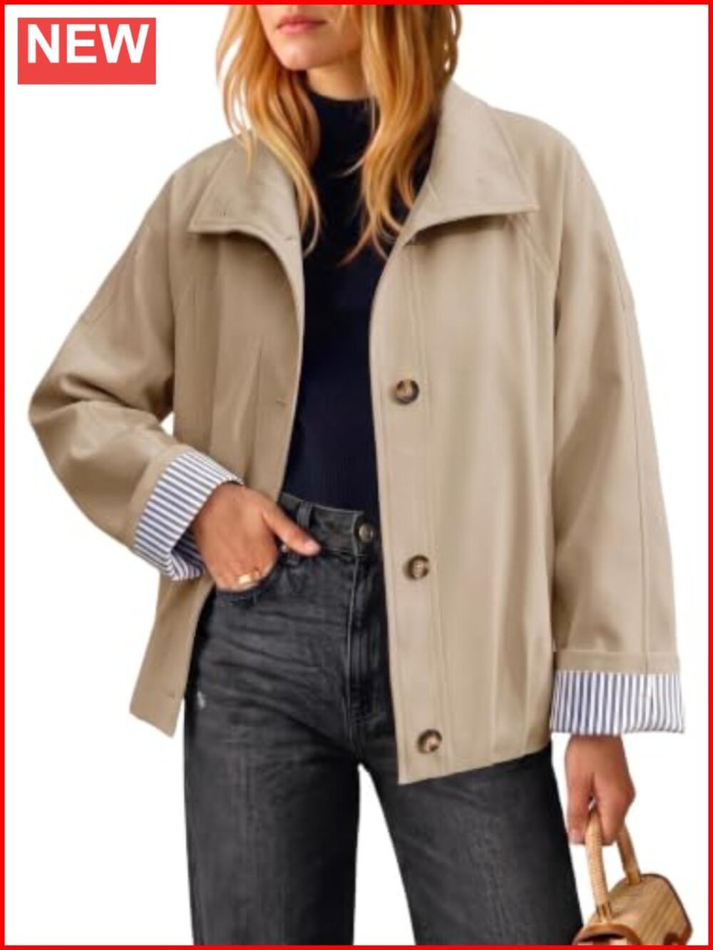 Cropped Trench Coat Oversized Relaxed Fit Lightweight Lapel Notched Collar